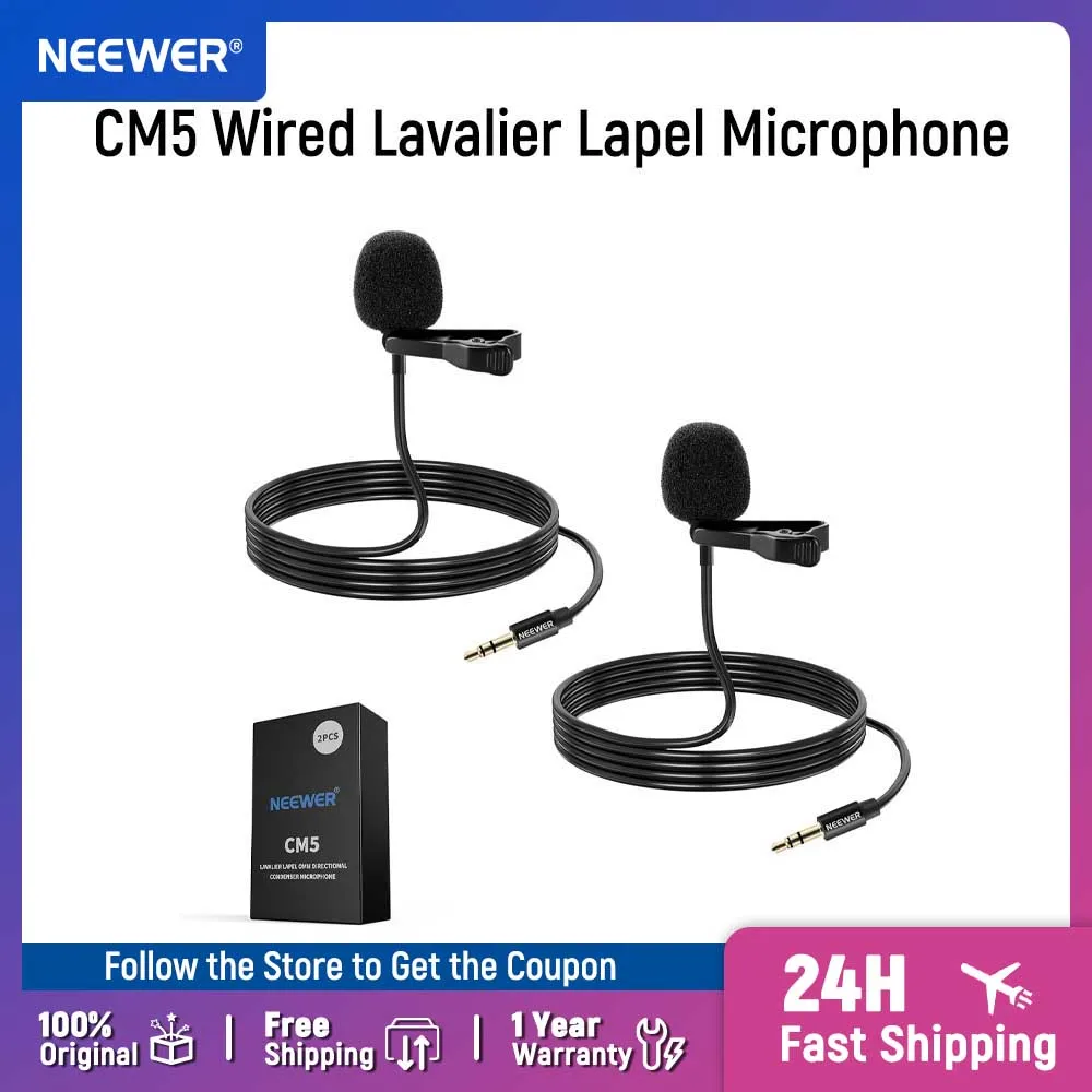 NEEWER 2 Pack Lavalier Lapel Microphone for DJI Wireless Mic Transmitters, Compatible with Rode Wireless GO II 2
NEEWER 2 Pack Lavalier Lapel Microphone for DJI Wireless Mic Transmitters, Compatible with Rode Wireless GO II 2