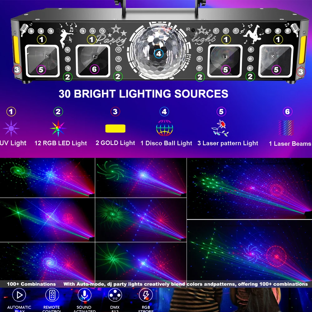 Remote Control Mini LED Stage Effect Light DJ Equipment Disco Party Light 6in1 UV for Home Coming Event Show
Remote Control Mini LED Stage Effect Light DJ Equipment Disco Party Light 6in1 UV for Home Coming Event Show