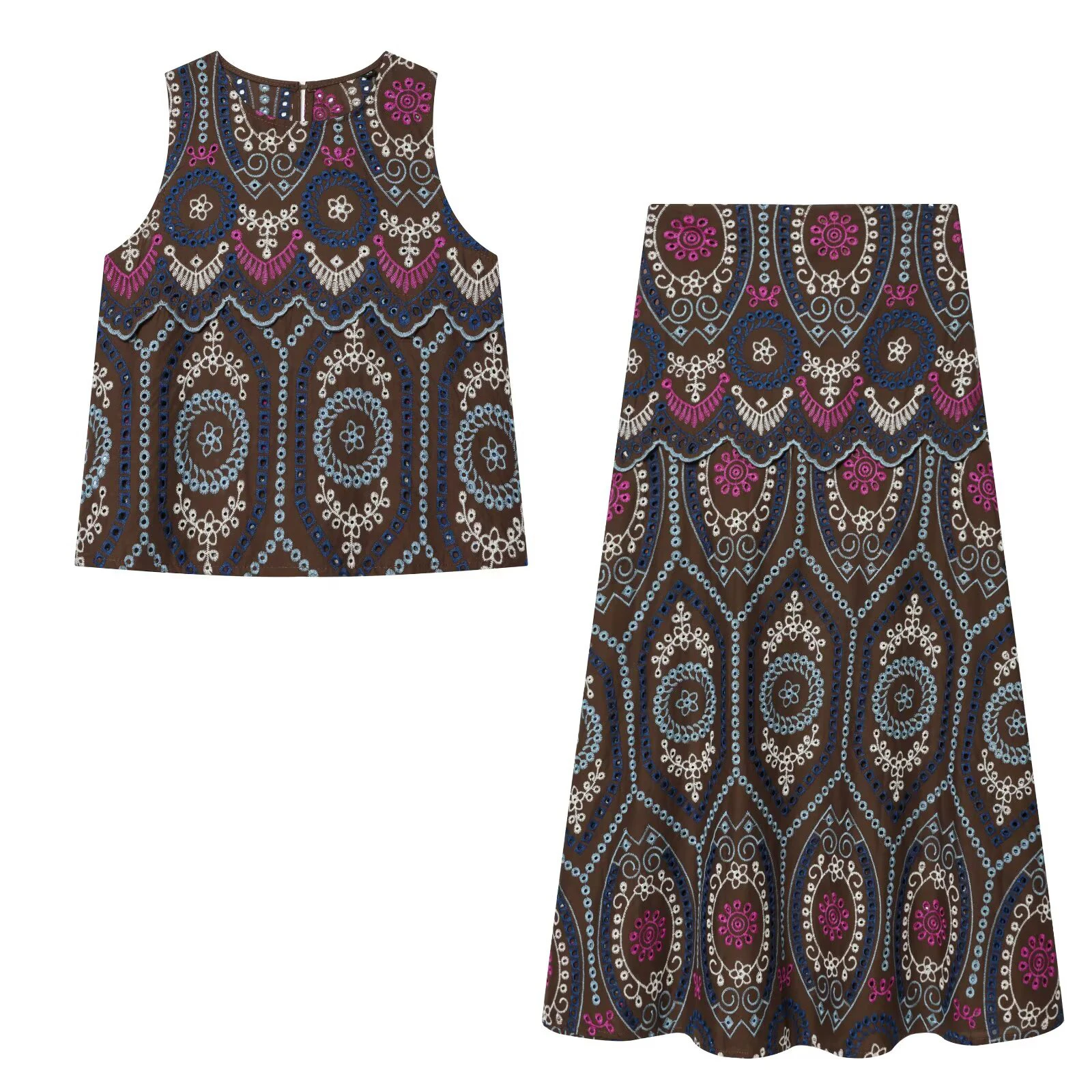 European and American style women's clothing new 2026 fashionable round neck hollow embroidery top half skirt set
European and American style women's clothing new 2026 fashionable round neck hollow embroidery top half skirt set