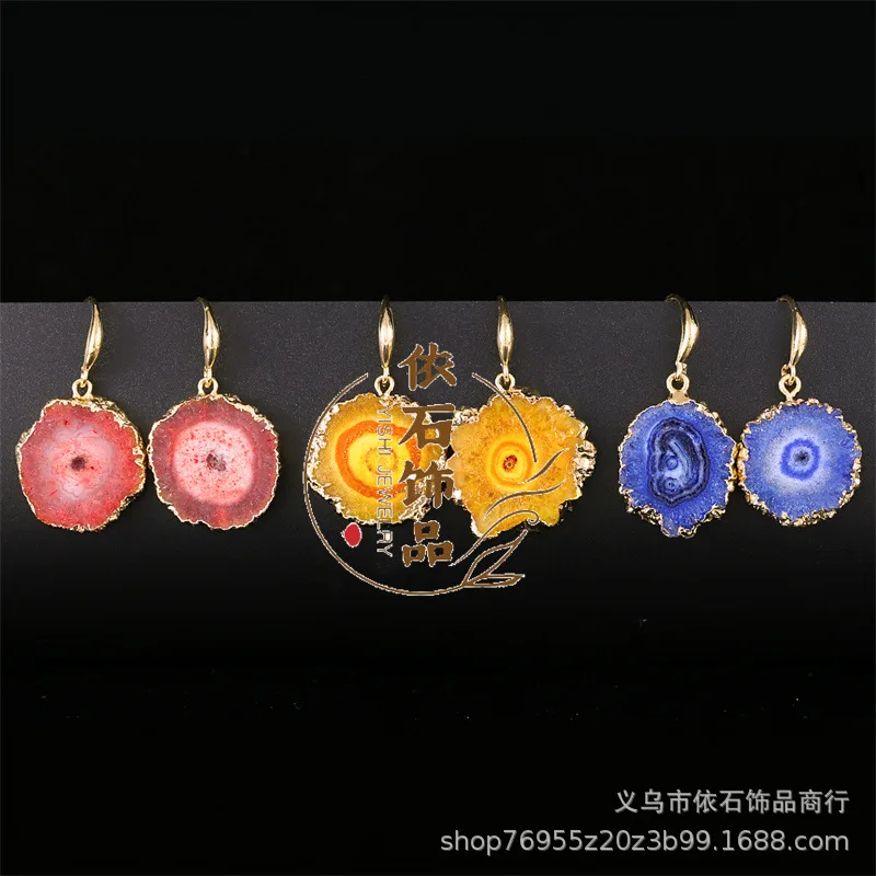 Cross-border accessories Round natural crystal earrings Sunflower rough stone plated earring Colored flower stone jewelry
Cross-border accessories Round natural crystal earrings Sunflower rough stone plated earring Colored flower stone jewelry