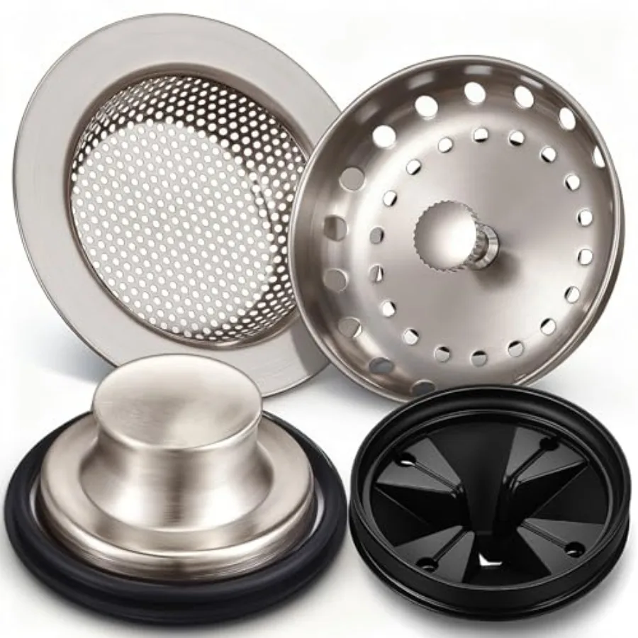 4 Pcs Kitchen Sink Accessories Garbage Disposal Splash Guards 3.4'' Sink Drain Strainer and Stopper Stainless Steel Garbage Dis
4 Pcs Kitchen Sink Accessories Garbage Disposal Splash Guards 3.4'' Sink Drain Strainer and Stopper Stainless Steel Garbage Dis