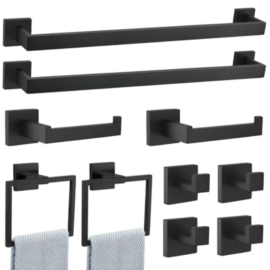 Matte Black Bathroom Hardware Set, 10 Pieces Towel Bar Set, Towel Holder Set for Bathroom SUS304 Stainless Steel Wall-Mounted T
Matte Black Bathroom Hardware Set, 10 Pieces Towel Bar Set, Towel Holder Set for Bathroom SUS304 Stainless Steel Wall-Mounted T