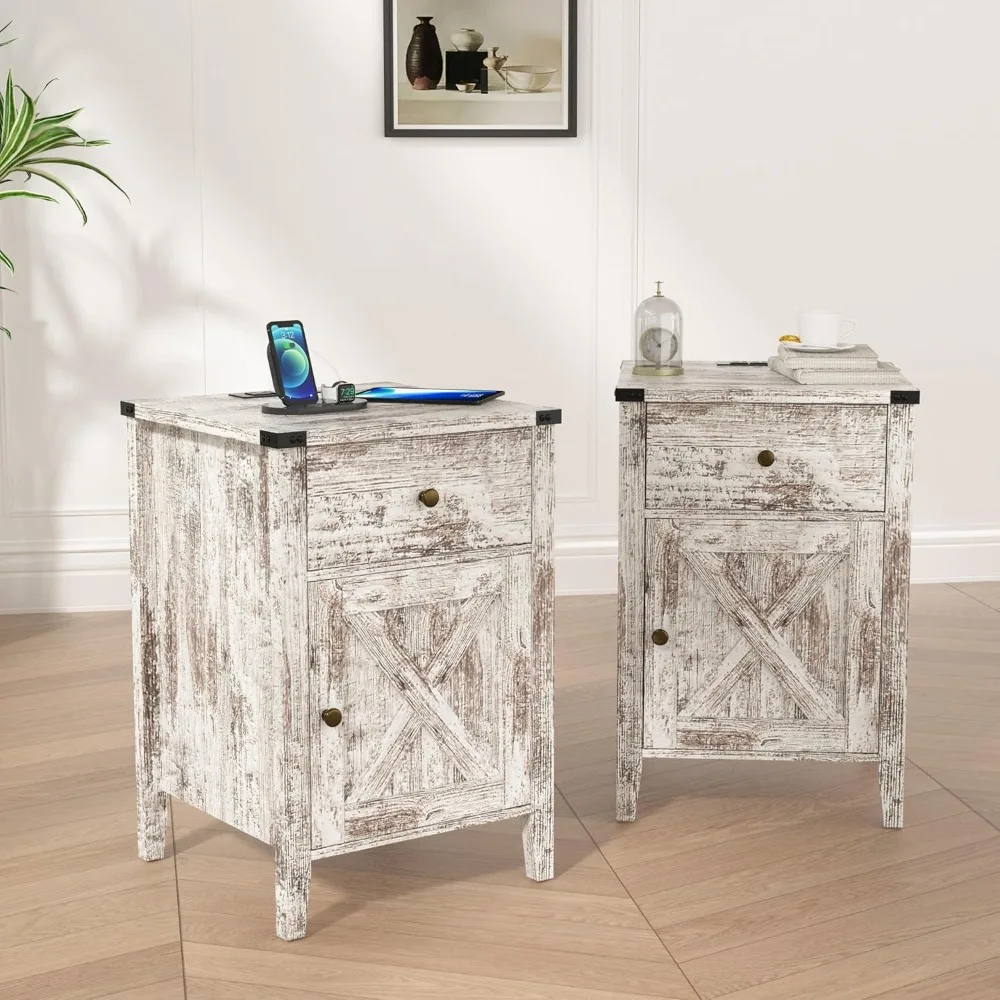 Barnwood Rustic Farmhouse Nightstand Set of 2, Side Table with Barn Door and Drawers, Weathered Oak Style End Table for Bedroom
Barnwood Rustic Farmhouse Nightstand Set of 2, Side Table with Barn Door and Drawers, Weathered Oak Style End Table for Bedroom