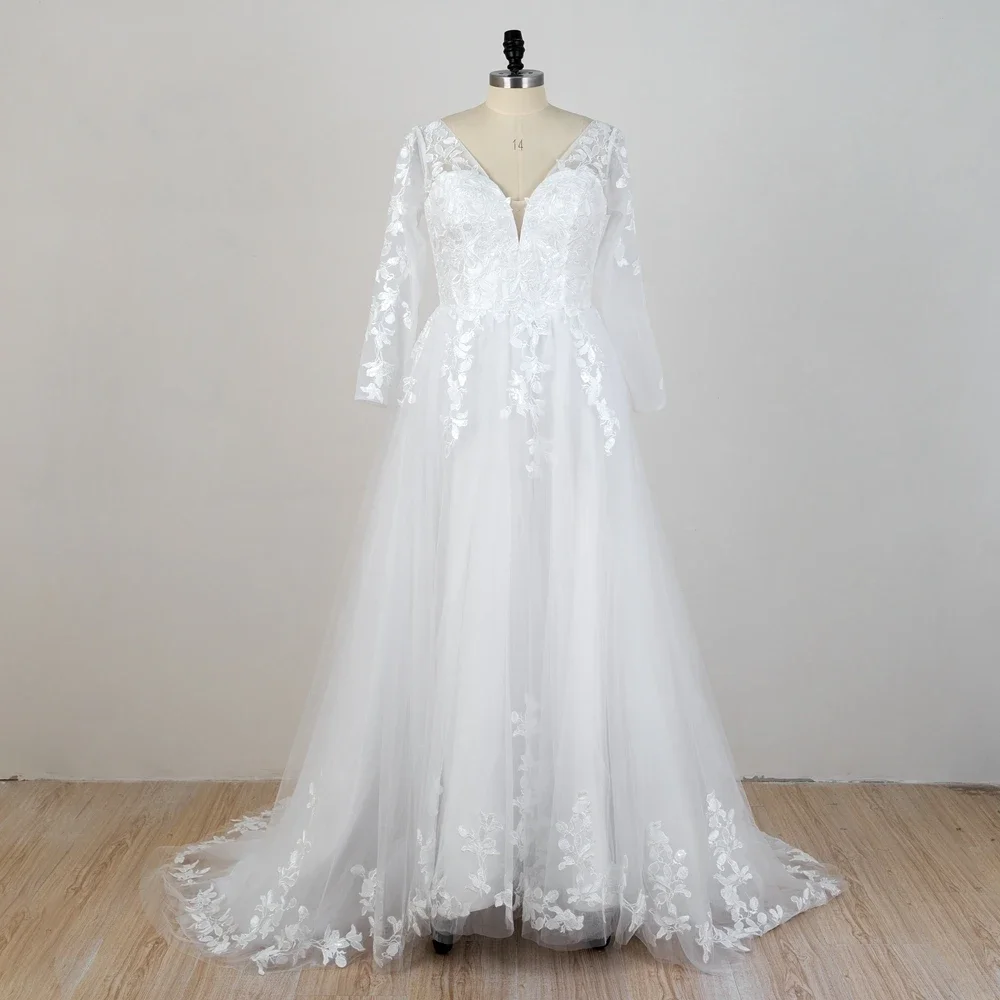 Customized V Neck Bridal Gowns Lace Applique White Full Sleeve Robe De Mariée 2025 New Summer Wedding Dresses Royal Women
Customized V Neck Bridal Gowns Lace Applique White Full Sleeve Robe De Mariée 2025 New Summer Wedding Dresses Royal Women