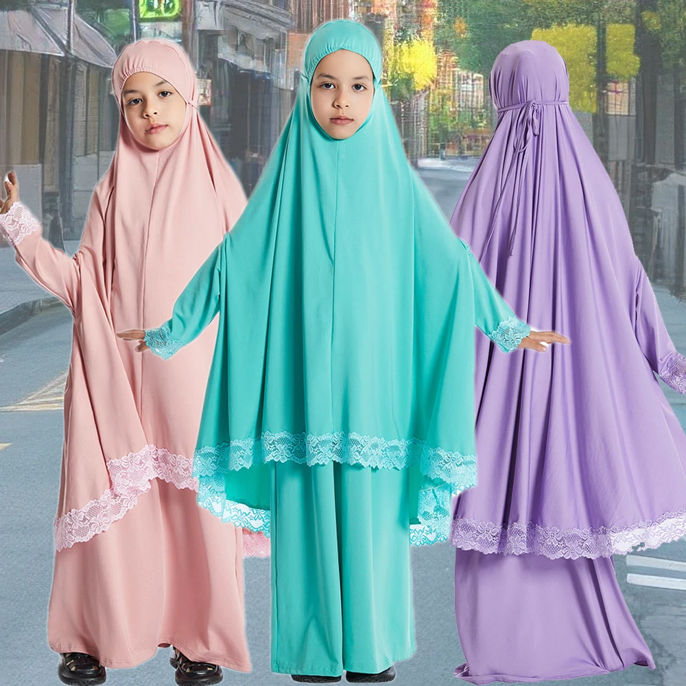 2 шт. Рамадан Ид Джеллаба детское платье-хиджаб для девочек с капюшоном Химар мусульманская молитвенная одежда кружевная юбка Абая бурqa халат исламская одежда
2 шт. Рамадан Ид Джеллаба детское платье-хиджаб для девочек с капюшоном Химар мусульманская молитвенная одежда кружевная юбка Абая бурqa халат исламская одежда
