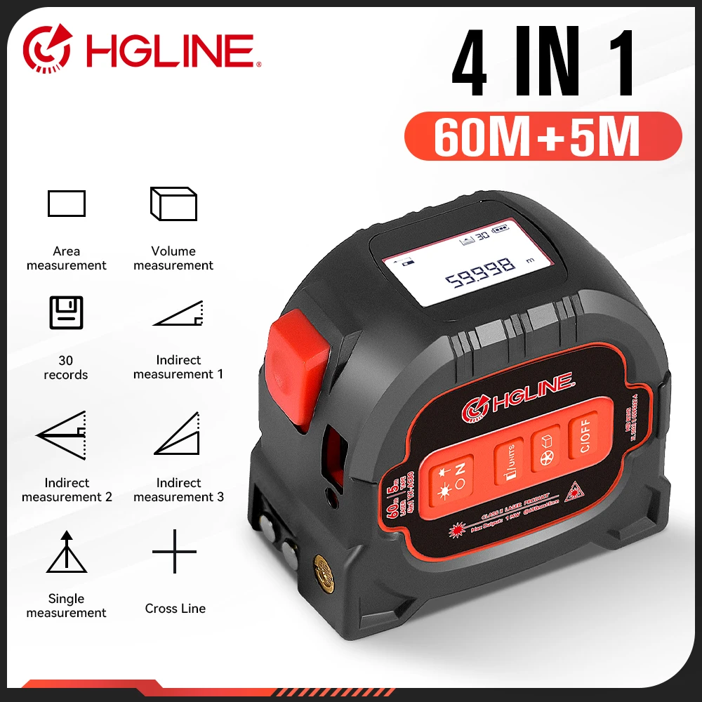 HGLINE 4 In1 Laser Tape Measure 60M Rangefinder 5M Tape Measurement LCD Power Display Electronic Ruler Laser Measure Power Tool
HGLINE 4 In1 Laser Tape Measure 60M Rangefinder 5M Tape Measurement LCD Power Display Electronic Ruler Laser Measure Power Tool