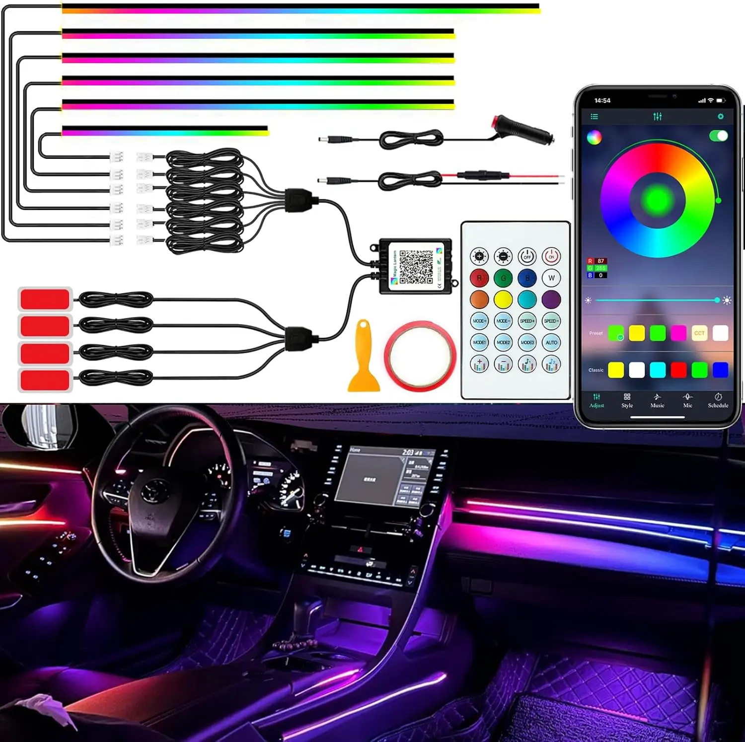 RGB Dream Color Acrylic LED Car Lights, APP & Remote Control, Music Sync, 10-in-1
RGB Dream Color Acrylic LED Car Lights, APP & Remote Control, Music Sync, 10-in-1