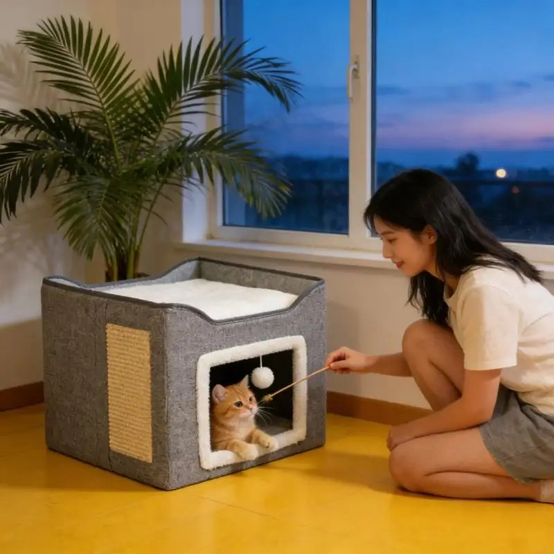 Double Deck Cats Bed with Scratching Pad Foldable Pet Shelter for Small Kittens
Double Deck Cats Bed with Scratching Pad Foldable Pet Shelter for Small Kittens