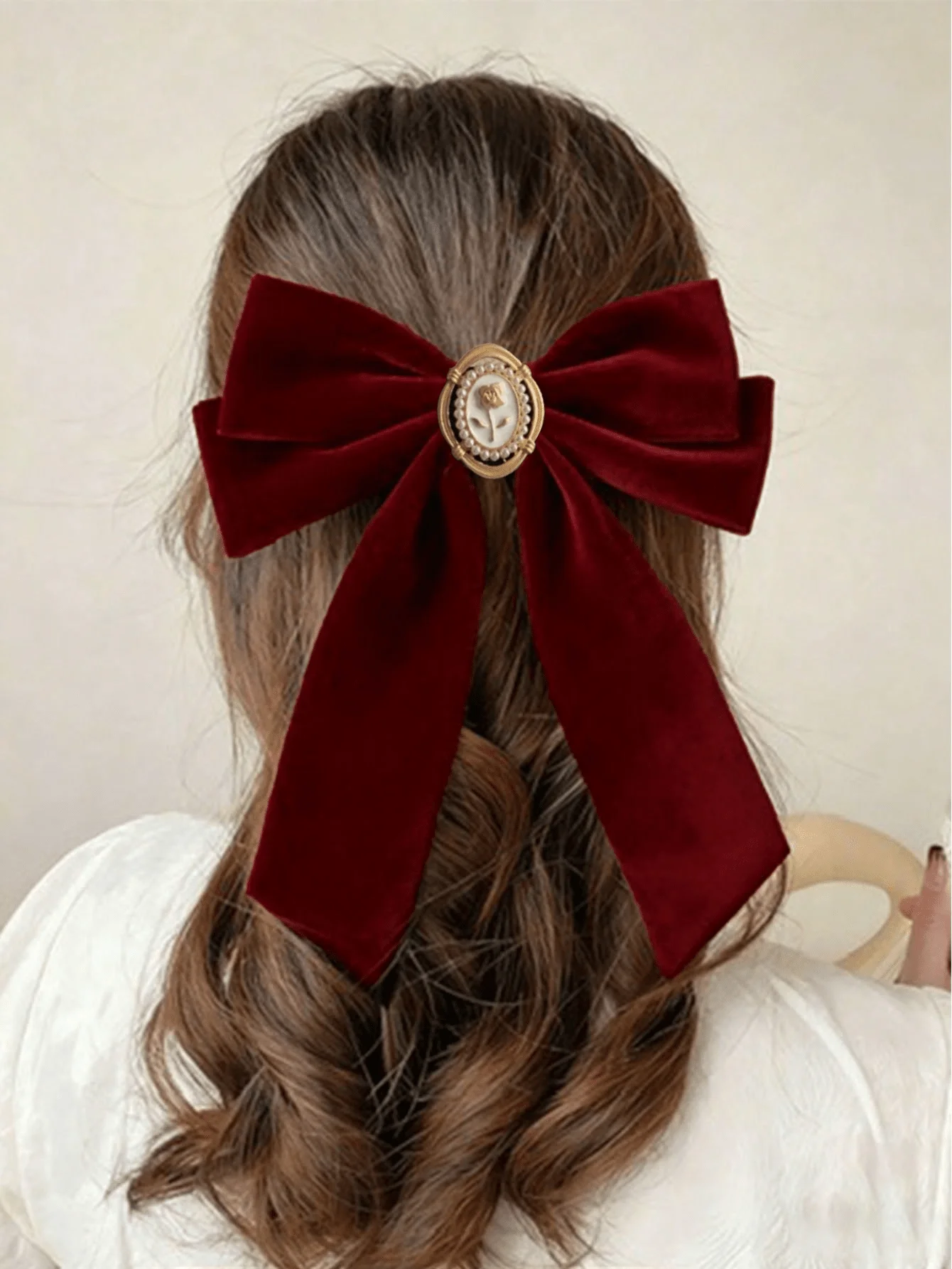 Burgundy Velvet Bow Hair Clip For Women, Vintage French Style With Pearl Rose Cameo, Elegant Large Ribbon Barrette
Burgundy Velvet Bow Hair Clip For Women, Vintage French Style With Pearl Rose Cameo, Elegant Large Ribbon Barrette