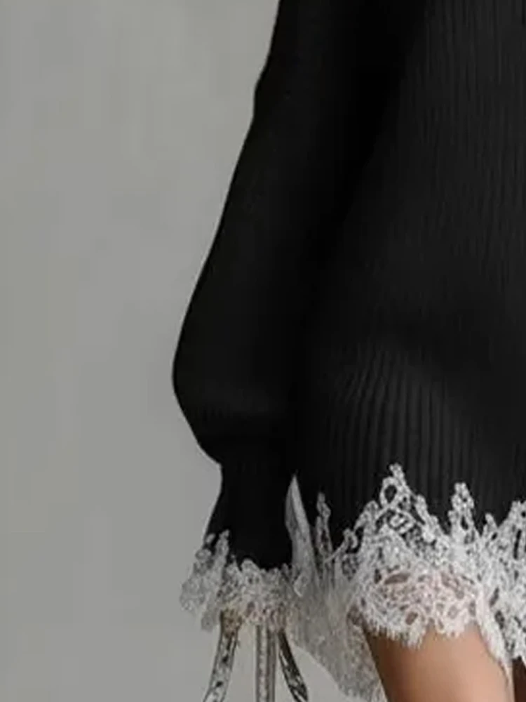 Women's Black Knitted Turtleneck Sweater Dress Lace Splice Mini Dress Fashion Spring Autumn Vintage Casual Retro Loose Dress
Women's Black Knitted Turtleneck Sweater Dress Lace Splice Mini Dress Fashion Spring Autumn Vintage Casual Retro Loose Dress