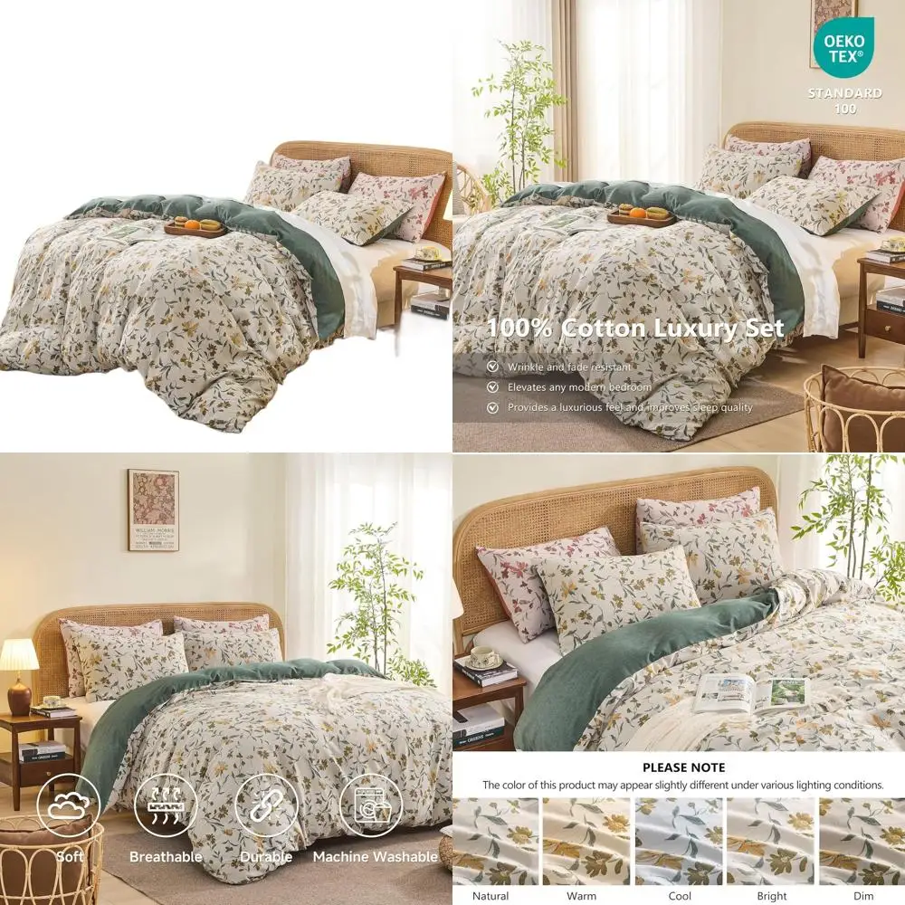 King Size 100% Cotton Jacquard Duvet Cover Set, 3-Piece Floral Design with Zipper, 7 Ties, Ultra Soft for Year-Round Use (Green,
King Size 100% Cotton Jacquard Duvet Cover Set, 3-Piece Floral Design with Zipper, 7 Ties, Ultra Soft for Year-Round Use (Green,