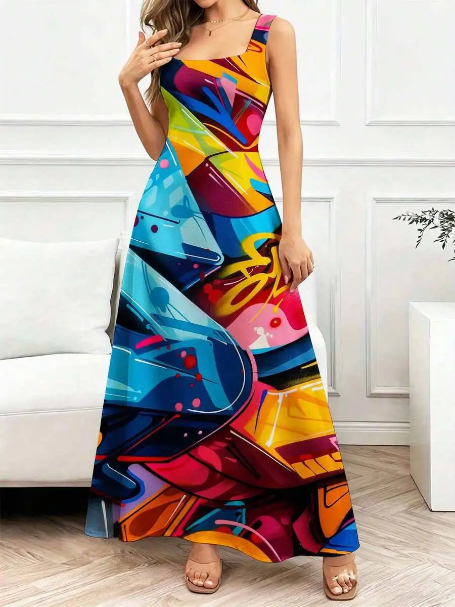 Colorful Abstract Print Sleeveless Maxi Dress Square Neck Casual
Colorful Abstract Print Sleeveless Maxi Dress Square Neck Casual