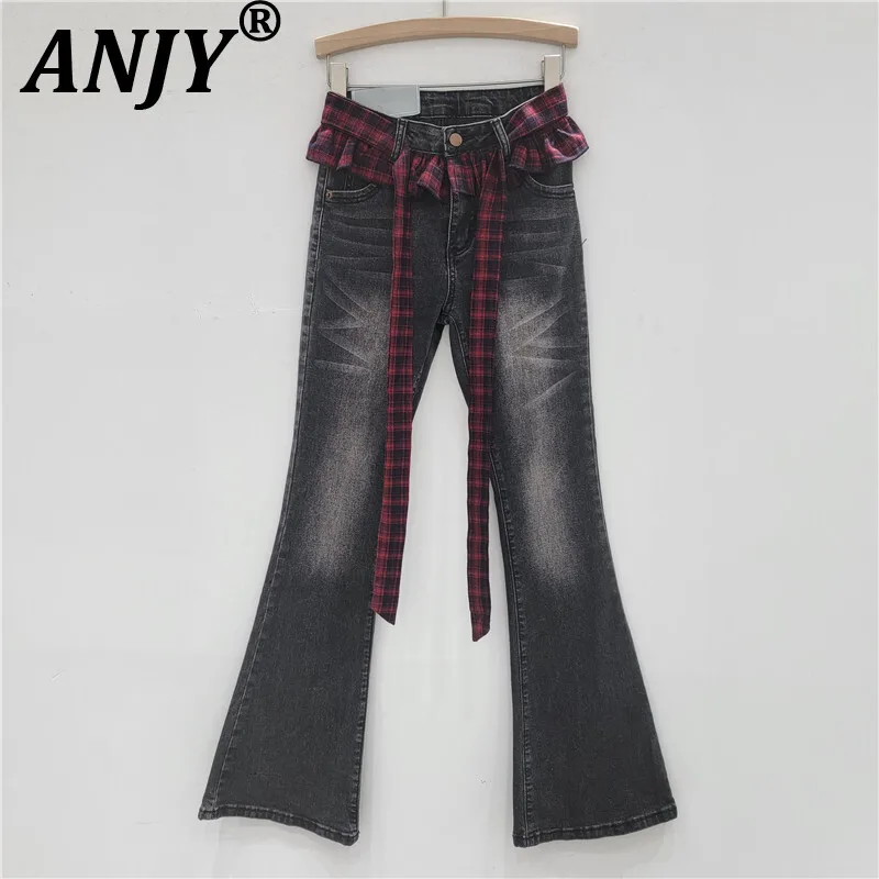 ANJY Autumn Winter New Women Streetwear Slimming Stretchy Bootcut Jeans Unique Plaid Patchwork Waistband Tide Denim Pants A11001
ANJY Autumn Winter New Women Streetwear Slimming Stretchy Bootcut Jeans Unique Plaid Patchwork Waistband Tide Denim Pants A11001