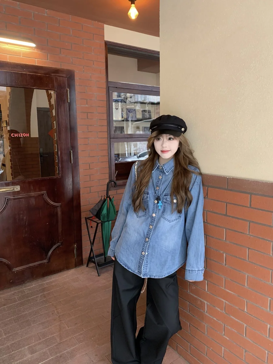 Autumnal Briti Retro Silk Denim irt Women's Slim Fit Casual Versatile Top Coat by Luo Cheng Long Sve Button up Pure ...
Autumnal Briti Retro Silk Denim irt Women's Slim Fit Casual Versatile Top Coat by Luo Cheng Long Sve Button up Pure ...