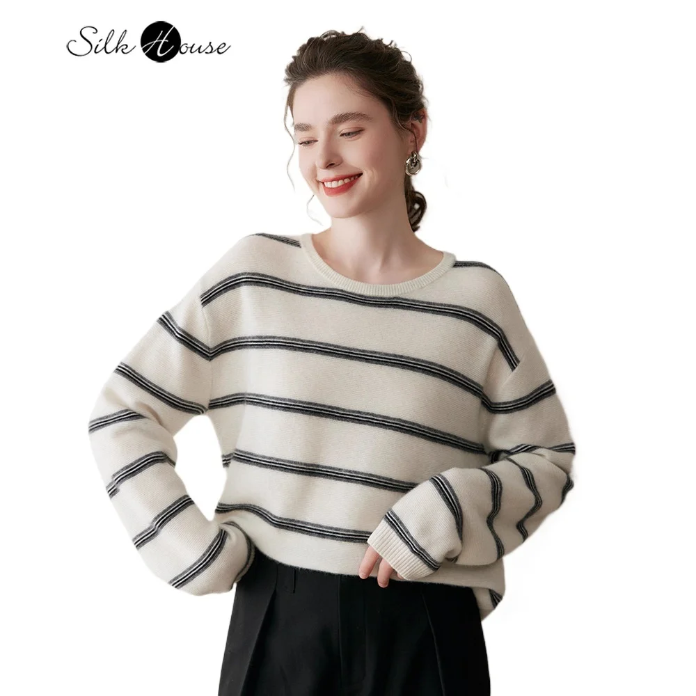 Autumn and Winter New Round Neck 30% Cashmere 70% Wool Stripe Lazy Style Design Temperament Commuter Women's Bottoming Shirt
Autumn and Winter New Round Neck 30% Cashmere 70% Wool Stripe Lazy Style Design Temperament Commuter Women's Bottoming Shirt
