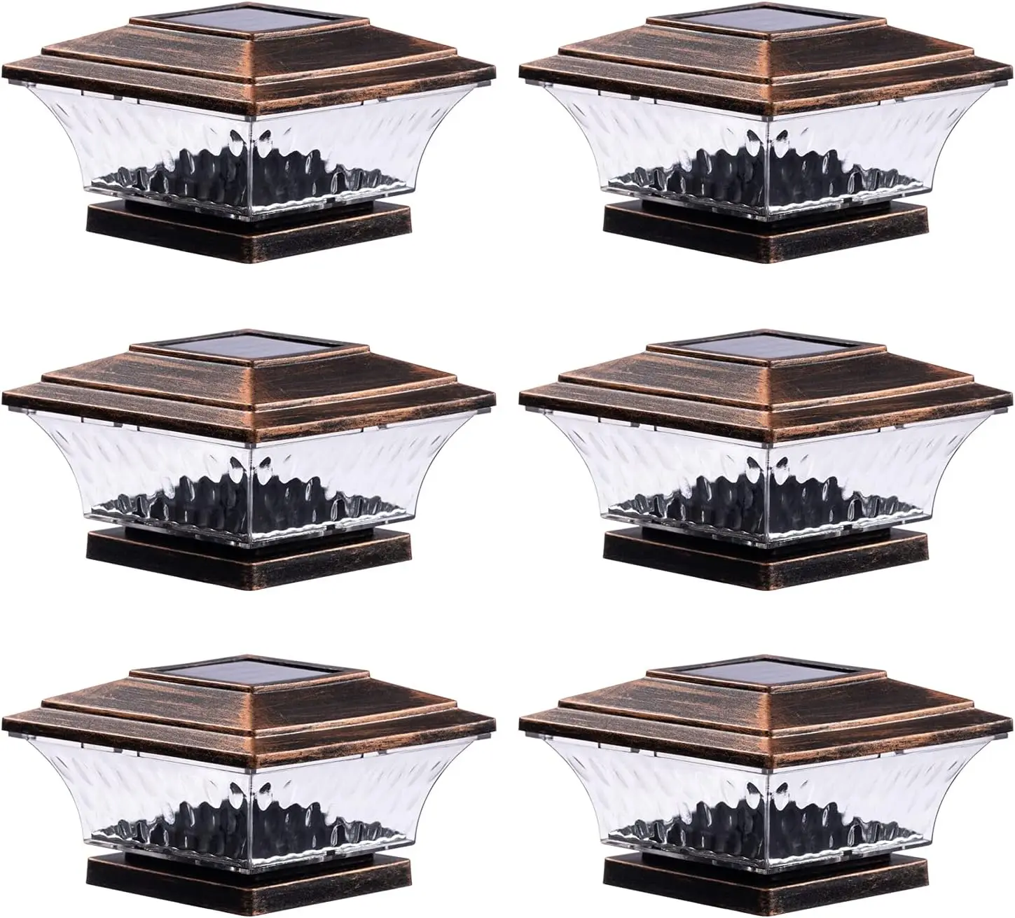 Solar Post Cap Lights Outdoor LED Deck Fence 6PK Warm/Bright White, Brushed Copper, 2 Light Modes for 4x4 Posts
Solar Post Cap Lights Outdoor LED Deck Fence 6PK Warm/Bright White, Brushed Copper, 2 Light Modes for 4x4 Posts
