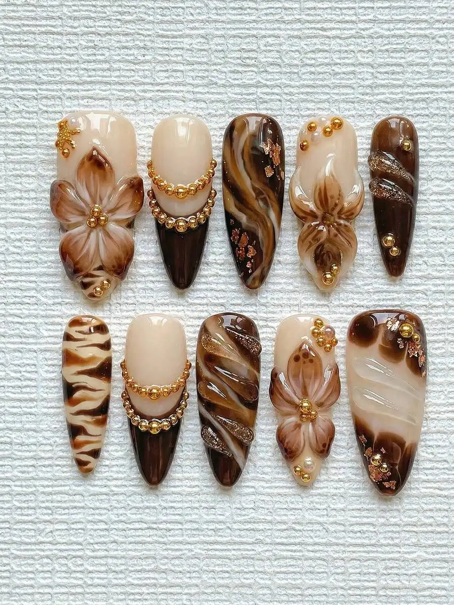 Elegant Y2K Almond Long Nail Stickers Set French Gradient Brown Flower 3D Starfish Crystal Gold Waterdrop Mermaid Design Reusabl
Elegant Y2K Almond Long Nail Stickers Set French Gradient Brown Flower 3D Starfish Crystal Gold Waterdrop Mermaid Design Reusabl