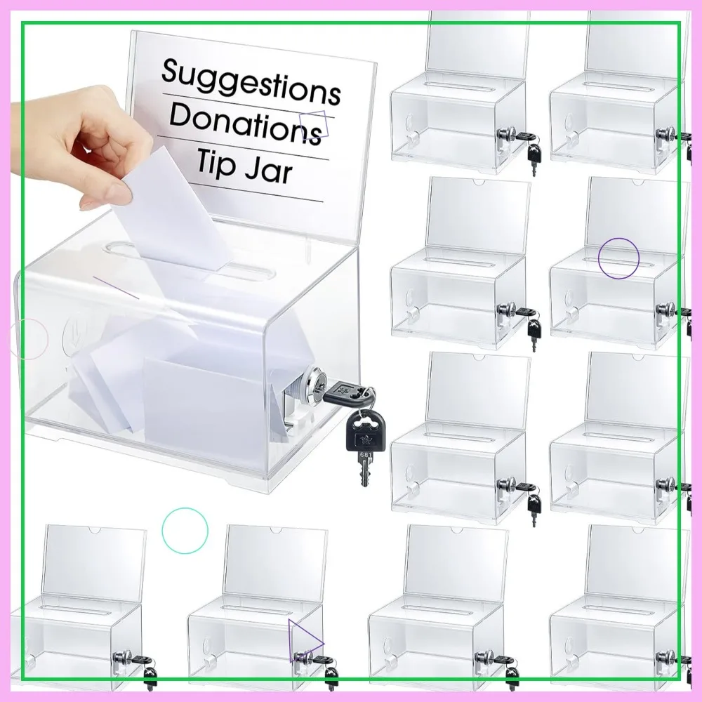 10 Pcs Acrylic Donation Box with Lock and Sign Holder, Clear Ballot Box for Fundraising, Suggestion, Voting, Raffle, Tip Jar
10 Pcs Acrylic Donation Box with Lock and Sign Holder, Clear Ballot Box for Fundraising, Suggestion, Voting, Raffle, Tip Jar