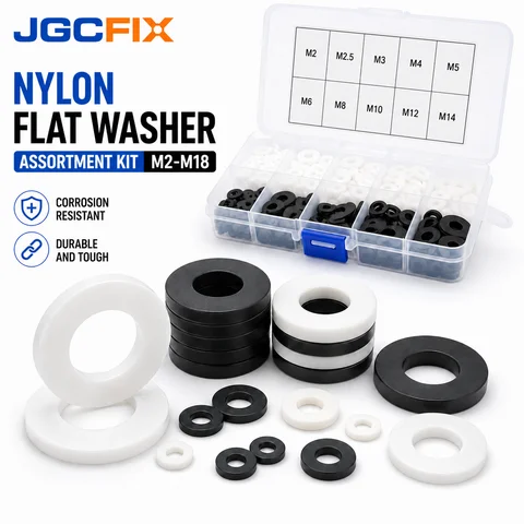 110/215Pcs Nylon Flat Washer Assortment Kit M2-M18 White Black Plastic Insulating Spacer Ring Gasket Isolation Washer Set Box