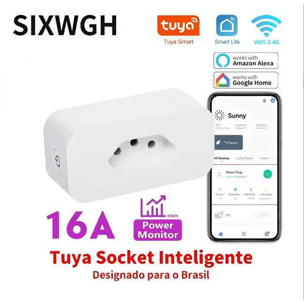 SIXWGH WiFi Smart Socket Brazil Standard Tuya Compatible Mobile Remote Control Alexa Voice Integration Power Detection Tomada
SIXWGH WiFi Smart Socket Brazil Standard Tuya Compatible Mobile Remote Control Alexa Voice Integration Power Detection Tomada