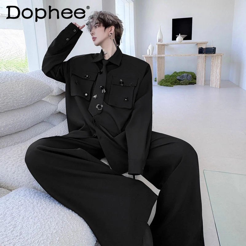 Men's 2025 Autumn New 2pcs Tie Embroidered Decorative Design Padded Shoulder Long Sleeve Shirts Men's Fashion Long Pants Sets
Men's 2025 Autumn New 2pcs Tie Embroidered Decorative Design Padded Shoulder Long Sleeve Shirts Men's Fashion Long Pants Sets