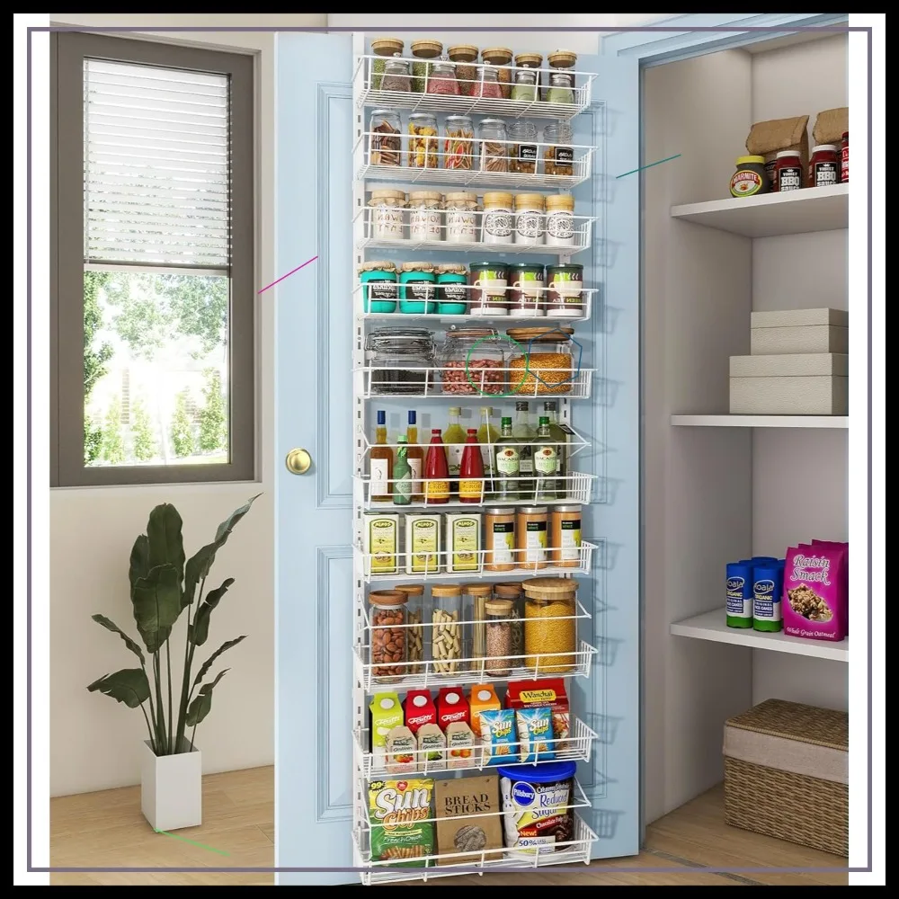 White 10-Tier Over Door Pantry Organizer, Adjustable Metal Hanging Basket for Kitchen Storage & Spice Rack
White 10-Tier Over Door Pantry Organizer, Adjustable Metal Hanging Basket for Kitchen Storage & Spice Rack