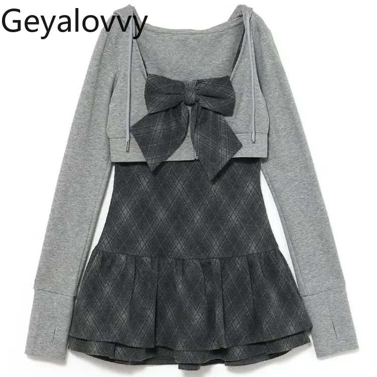 Japanese Style 3d Bowknot Girls Short Sling Dress + Cropped Hooded Long Sleeve Top Set Spring Autumn Womens Two Peice Sets
Japanese Style 3d Bowknot Girls Short Sling Dress + Cropped Hooded Long Sleeve Top Set Spring Autumn Womens Two Peice Sets