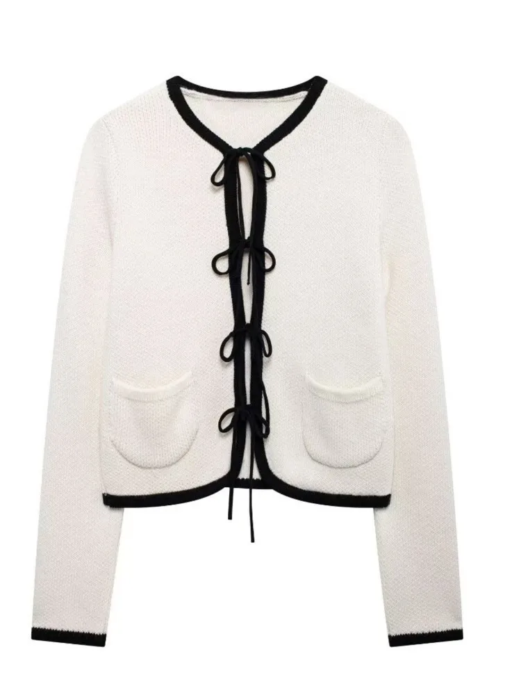 Bow Lace Up Knitted Cardigan Sweater For Women Autumn Winter 2024 New Fashion Pockets Long Sleeved O Neck Chic Sweater Tops
Bow Lace Up Knitted Cardigan Sweater For Women Autumn Winter 2024 New Fashion Pockets Long Sleeved O Neck Chic Sweater Tops