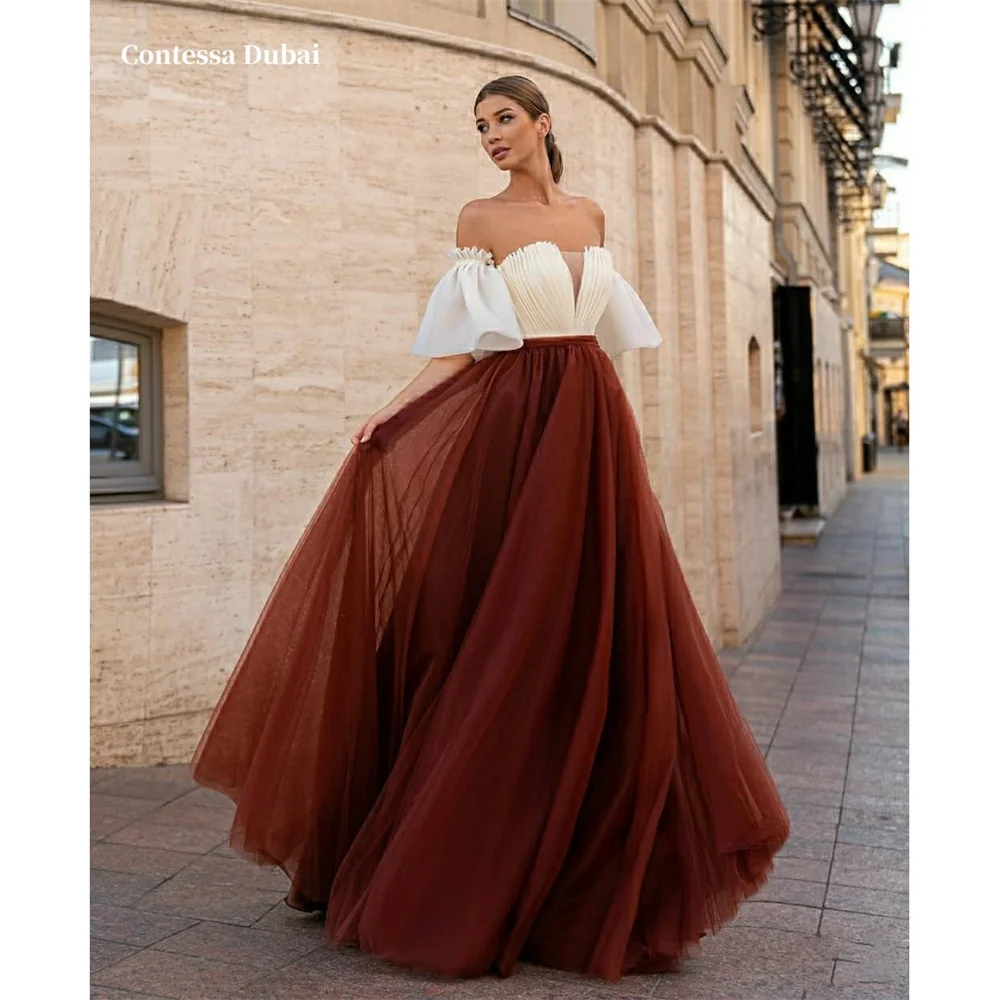 Contessa Dubai Красное платье для выпускного вечера с открытыми плечами и пышными рукавами, драпированное индивидуальное платье длиной до пола, вечерние платья со шлейфом
Contessa Dubai Красное платье для выпускного вечера с открытыми плечами и пышными рукавами, драпированное индивидуальное платье длиной до пола, вечерние платья со шлейфом