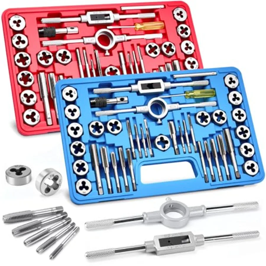 pcs Tap and Die Set Metric and Standard Threading Tool Kit for Cutting and Repairing Internal and External Threads NC/NF/NPT Co
pcs Tap and Die Set Metric and Standard Threading Tool Kit for Cutting and Repairing Internal and External Threads NC/NF/NPT Co