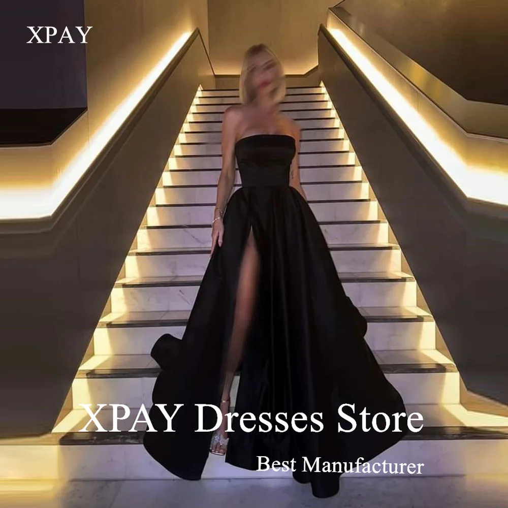 XPAY 2025 Simple Black Evening Dresses Women Strapless Split Satin Prom Gowns Formal Party Occasion Dress Customized Plus Size
XPAY 2025 Simple Black Evening Dresses Women Strapless Split Satin Prom Gowns Formal Party Occasion Dress Customized Plus Size