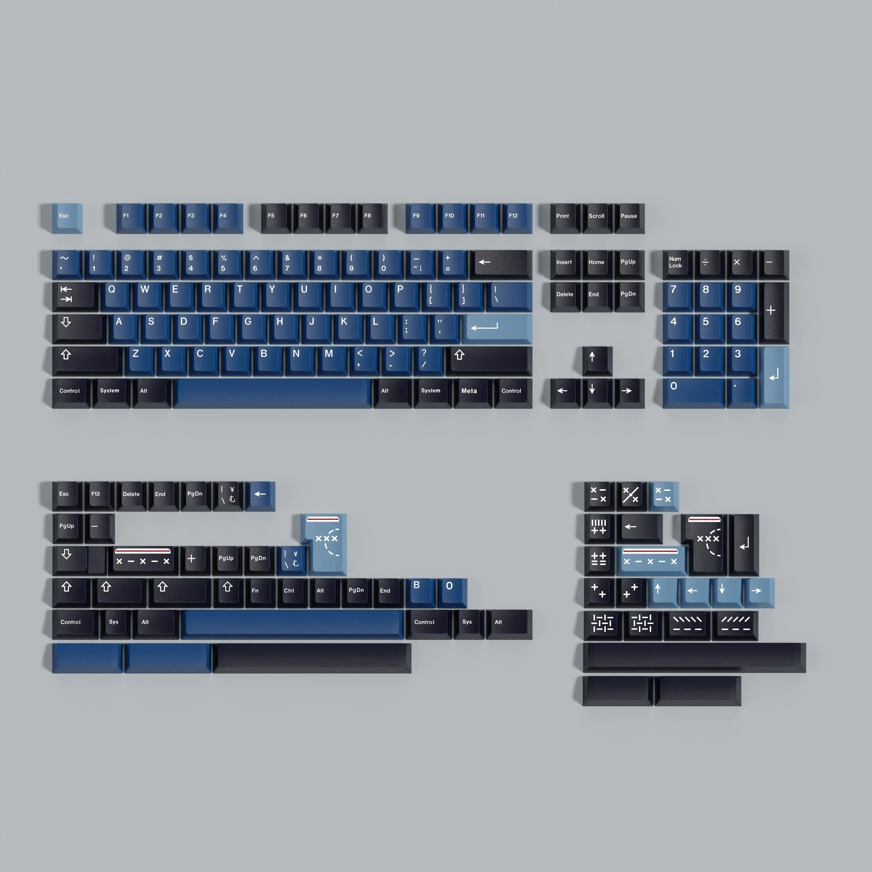 GMK denim, five-sided sublimation customized full set of keycaps including 7U, compatible with ALICE
GMK denim, five-sided sublimation customized full set of keycaps including 7U, compatible with ALICE