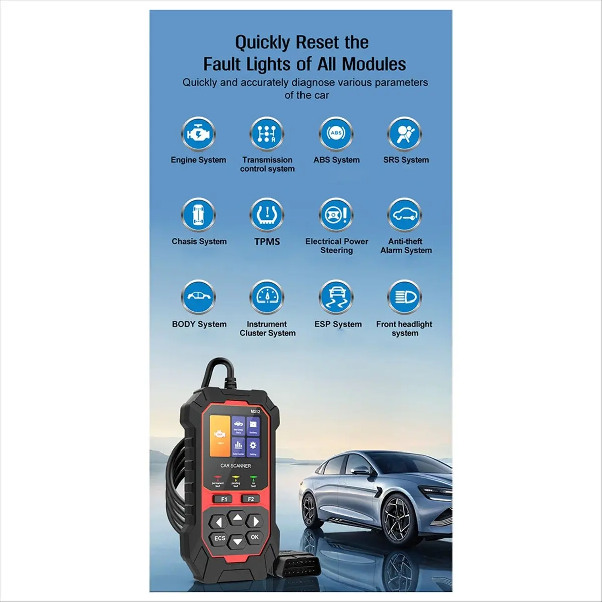 Надежный многоязычный автомобильный диагностический прибор M312 OBD2 для портативного устройства считывания автомобильных кодов Mercedes-Benz
Надежный многоязычный автомобильный диагностический прибор M312 OBD2 для портативного устройства считывания автомобильных кодов Mercedes-Benz