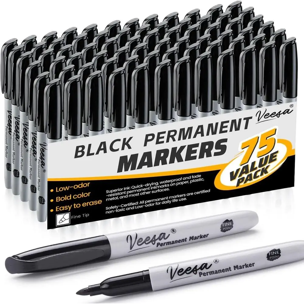 Bulk Pack of 75 Black Permanent Markers with Fine Tips, Fast Dry, Water and Fade Resistant, Suitable for Wood, Plastic, Paper, a
Bulk Pack of 75 Black Permanent Markers with Fine Tips, Fast Dry, Water and Fade Resistant, Suitable for Wood, Plastic, Paper, a