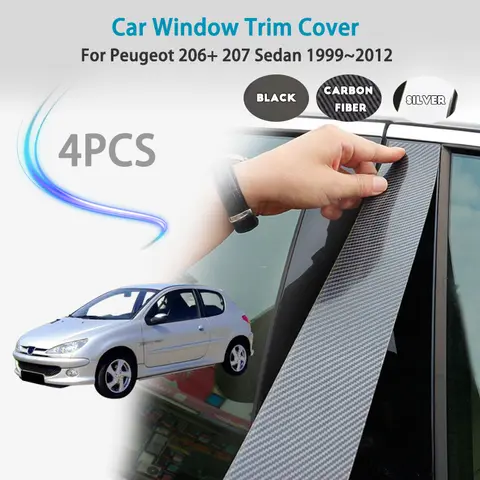 For Peugeot 206+ 207 Sedan 1999~2012 Car Window Trim Cover Pillar B C Column Door Decal Stickers Gloss Middle column sticker