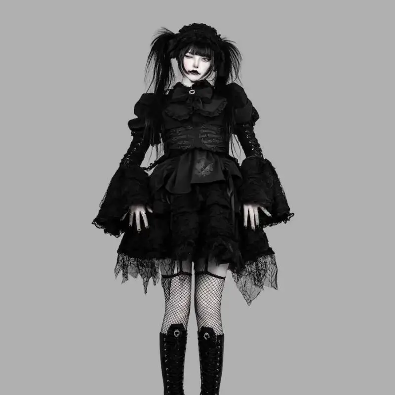 Y2K Dark Gothic Lolita Black Dress with Cross Embroidery Lace Ruffle Maid Outfit Harajuku Style Set for Halloween & Cosplay
Y2K Dark Gothic Lolita Black Dress with Cross Embroidery Lace Ruffle Maid Outfit Harajuku Style Set for Halloween & Cosplay