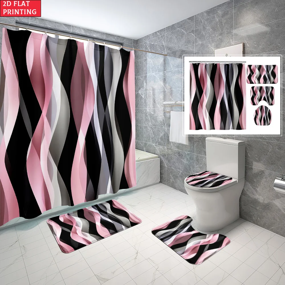 1pc/4pcs Shower Curtain and Bath Mat Set with Black Pink White Gray Wavy Stripes Pattern Non-Slip Bathroom Decor, with 12 hooks
1pc/4pcs Shower Curtain and Bath Mat Set with Black Pink White Gray Wavy Stripes Pattern Non-Slip Bathroom Decor, with 12 hooks