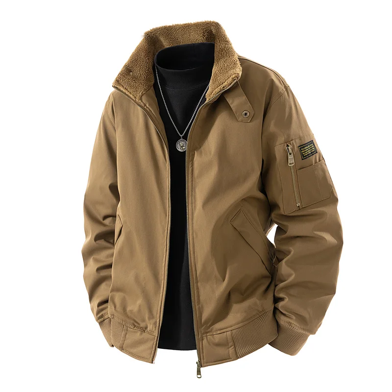 Men's Fleece Lined Flight Jacket Autumn Winter Lamb Velvet Stand Collar Windproof Outdoor Thick Warm Workwear Cotton Coat
Men's Fleece Lined Flight Jacket Autumn Winter Lamb Velvet Stand Collar Windproof Outdoor Thick Warm Workwear Cotton Coat