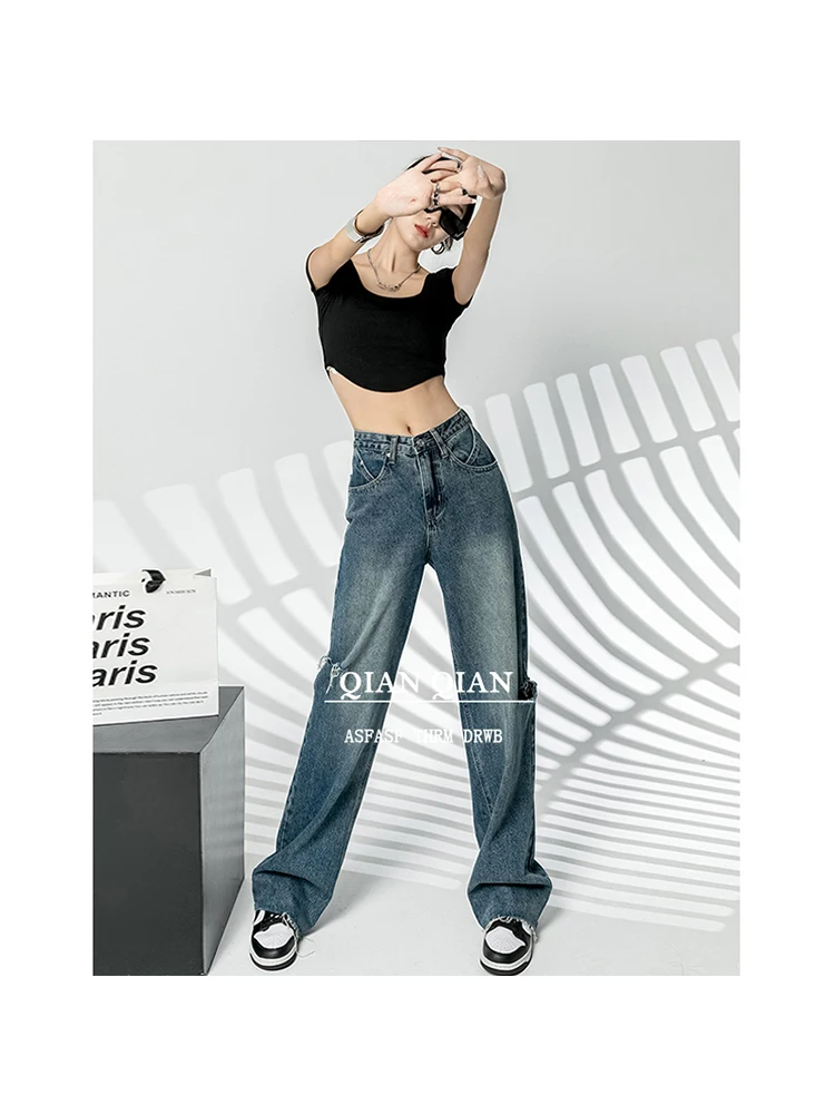 Vintage High Waist Streetwear Style Blue Straight Jeans Pants High Street 2023 Spring Women's Wide Leg Baggy Y2K Denim Trouser
Vintage High Waist Streetwear Style Blue Straight Jeans Pants High Street 2023 Spring Women's Wide Leg Baggy Y2K Denim Trouser