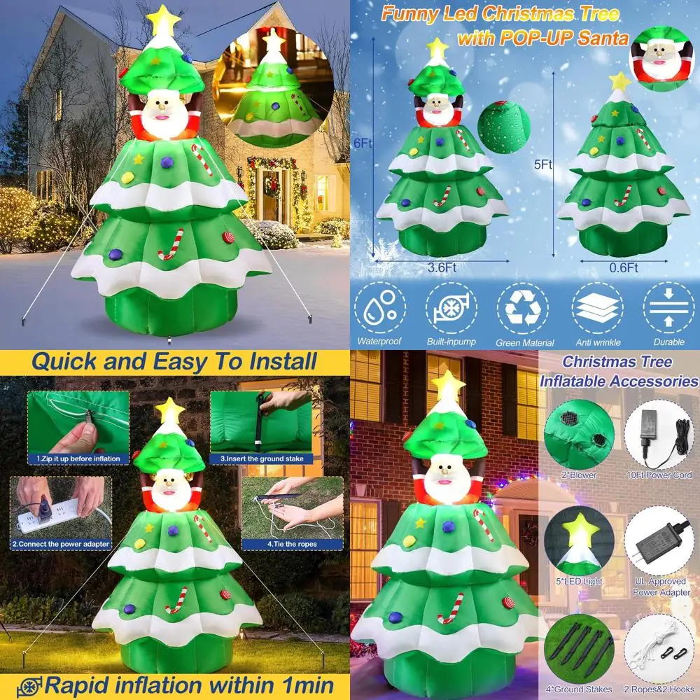 Inflatable 6-Foot Christmas Tree with LED Lights, Indoor/Outdoor Decoration, Pop-Up Santa, Perfect for Home, Family, Holiday, Ya
Inflatable 6-Foot Christmas Tree with LED Lights, Indoor/Outdoor Decoration, Pop-Up Santa, Perfect for Home, Family, Holiday, Ya