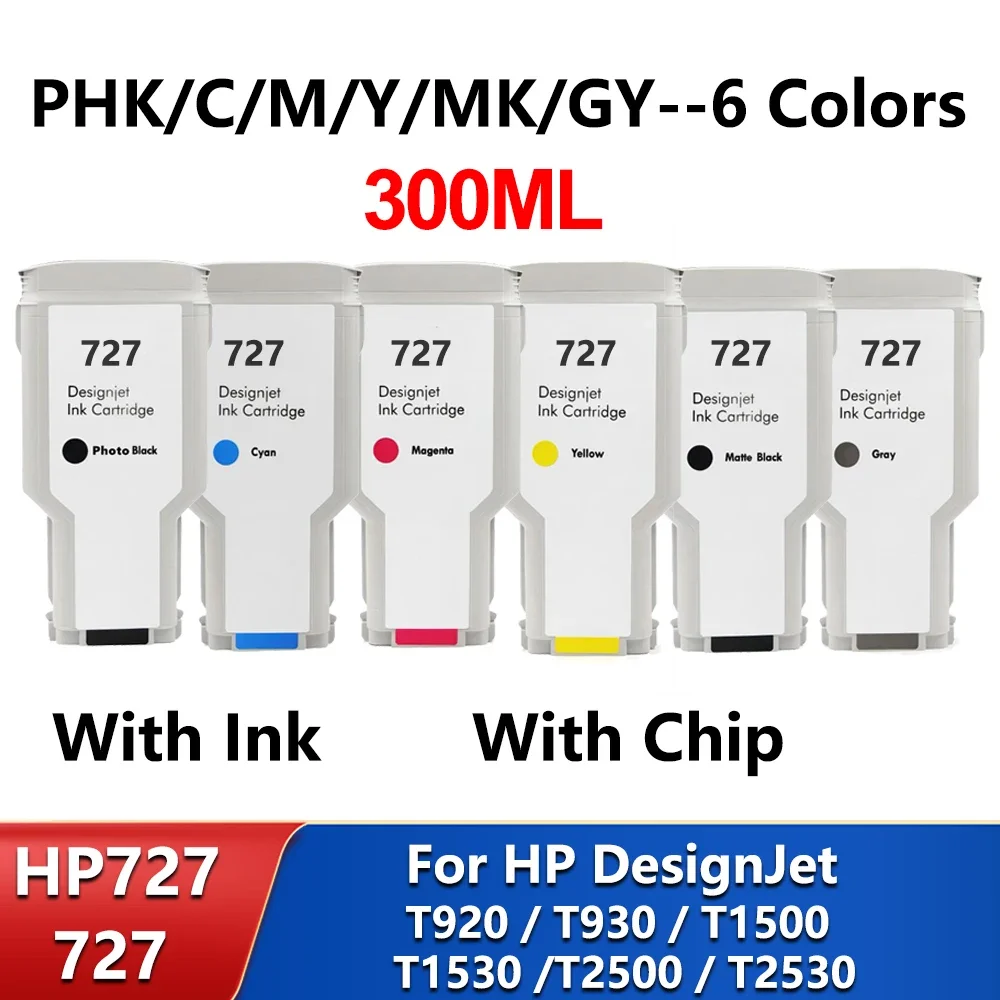300ML 727XL 727 Compatible Cartridge Full With Ink With Chip For HP DesignJet T1530 T920 T1500 T2500 T930 T2530 Printer 6Colors
300ML 727XL 727 Compatible Cartridge Full With Ink With Chip For HP DesignJet T1530 T920 T1500 T2500 T930 T2530 Printer 6Colors