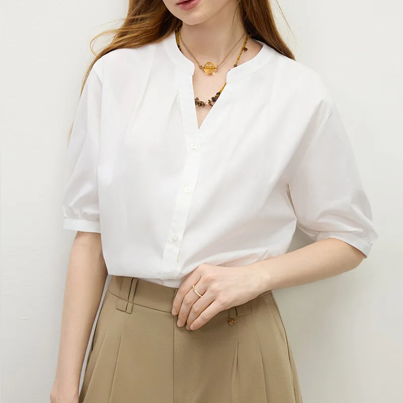 Spring Summer Elegant Single Breasted White Women's Blouses 2025 New Short Sleeve V-neck Casual Loose Shirts for Womens
Spring Summer Elegant Single Breasted White Women's Blouses 2025 New Short Sleeve V-neck Casual Loose Shirts for Womens
