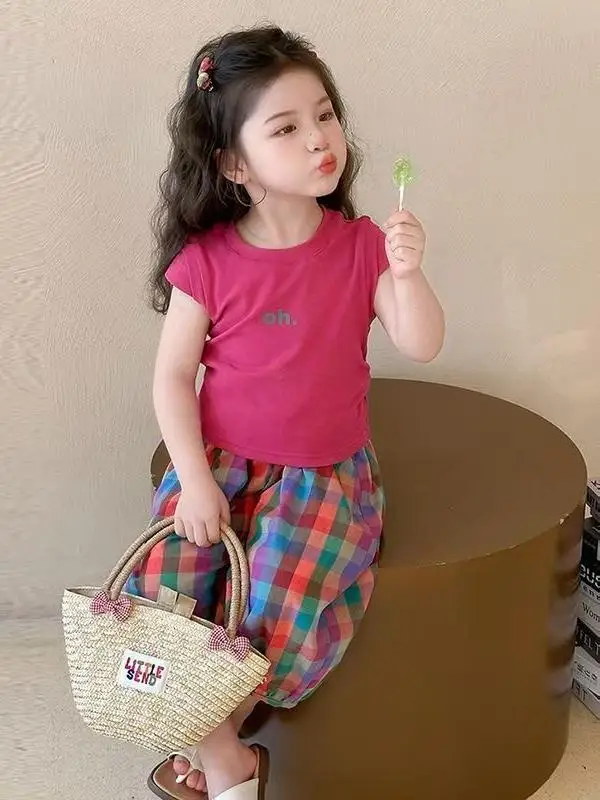 Girls Summer Plaid Pants Set Comfortable Casual Mosquito Proof Two Piece Suite Breathable Cotton round Neck T-Shirt And Pants
Girls Summer Plaid Pants Set Comfortable Casual Mosquito Proof Two Piece Suite Breathable Cotton round Neck T-Shirt And Pants