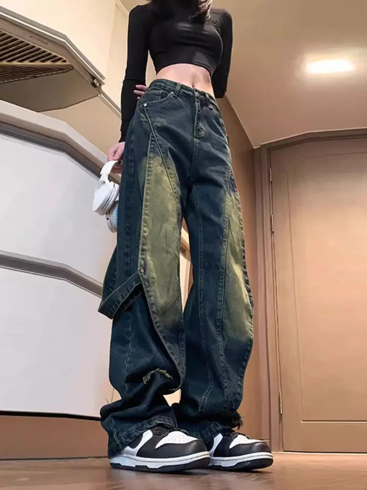 American retro high street vibe jeans women's splicing design sense niche loose and versatile slim straight pants trousers
American retro high street vibe jeans women's splicing design sense niche loose and versatile slim straight pants trousers