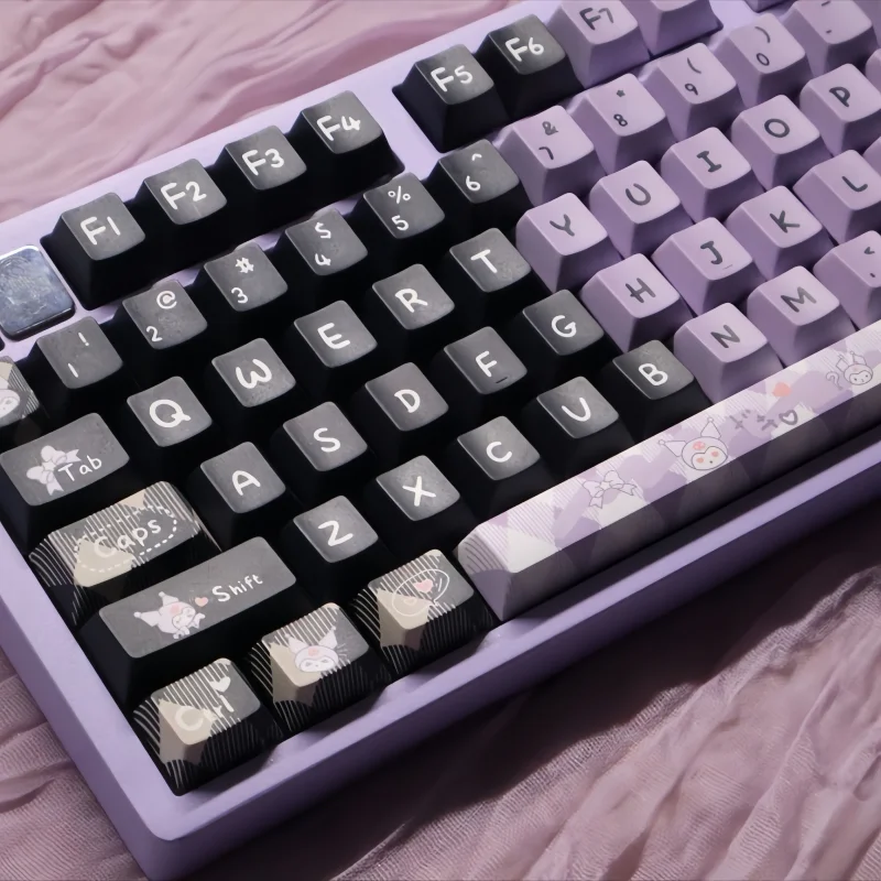 Cartoon purple-black personalized mechanical keycaps, PBT heat transfer five-sided keycaps
Cartoon purple-black personalized mechanical keycaps, PBT heat transfer five-sided keycaps