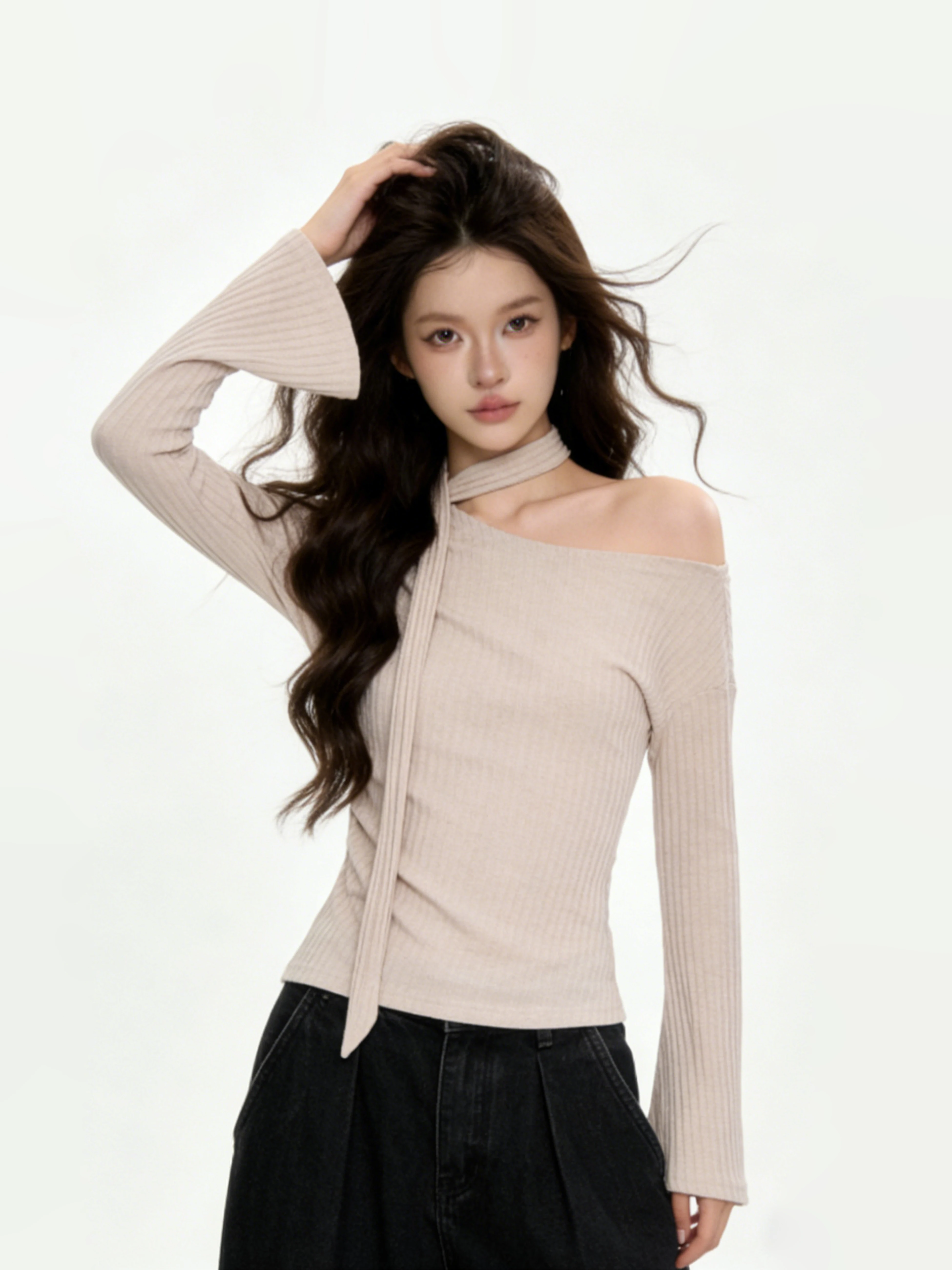 Retro American Style Knitted Sweater Women's Slim Fit Shoulder Oblique Flared Sleeve Necktie Long Sleeve Top by Smallqiuqiu
Retro American Style Knitted Sweater Women's Slim Fit Shoulder Oblique Flared Sleeve Necktie Long Sleeve Top by Smallqiuqiu