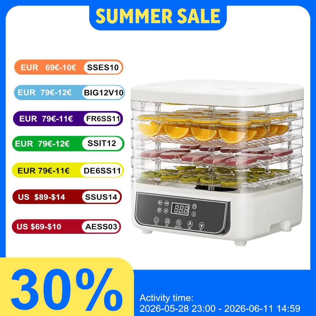 5-Tier Transparent Food Dehydrator, Adjustable Timer & Temp, BPA-Free – for Fruits/Herbs/Jerky, Compact & Quiet energy-saving
5-Tier Transparent Food Dehydrator, Adjustable Timer & Temp, BPA-Free – for Fruits/Herbs/Jerky, Compact & Quiet energy-saving
