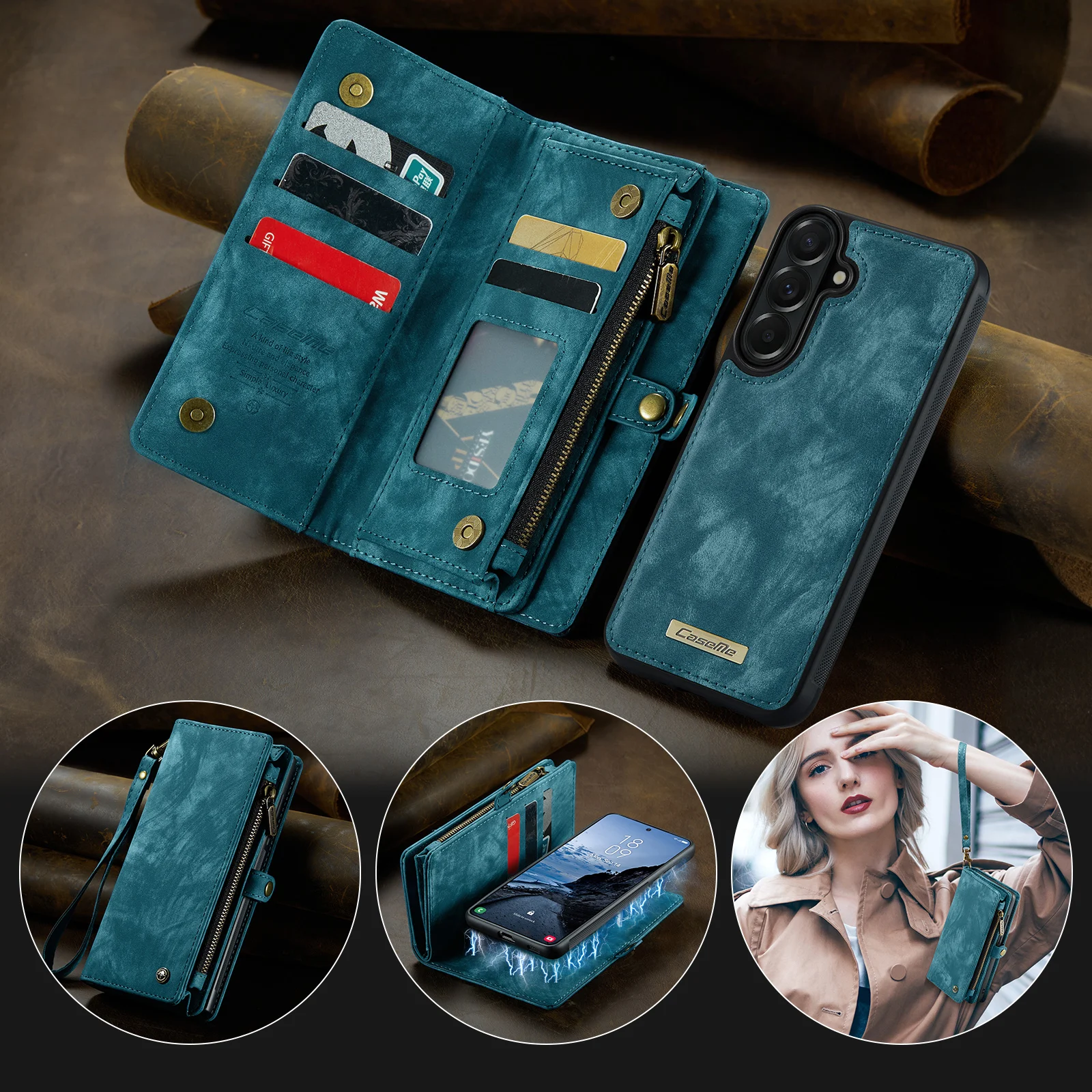 Чехол-кошелек CaseMe-008 2-в-1 с магнитной застежкой для Samsung Galaxy A57 5G, отделение для денег на молнии, ремешок на запястье, премиум-кожа
Чехол-кошелек CaseMe-008 2-в-1 с магнитной застежкой для Samsung Galaxy A57 5G, отделение для денег на молнии, ремешок на запястье, премиум-кожа