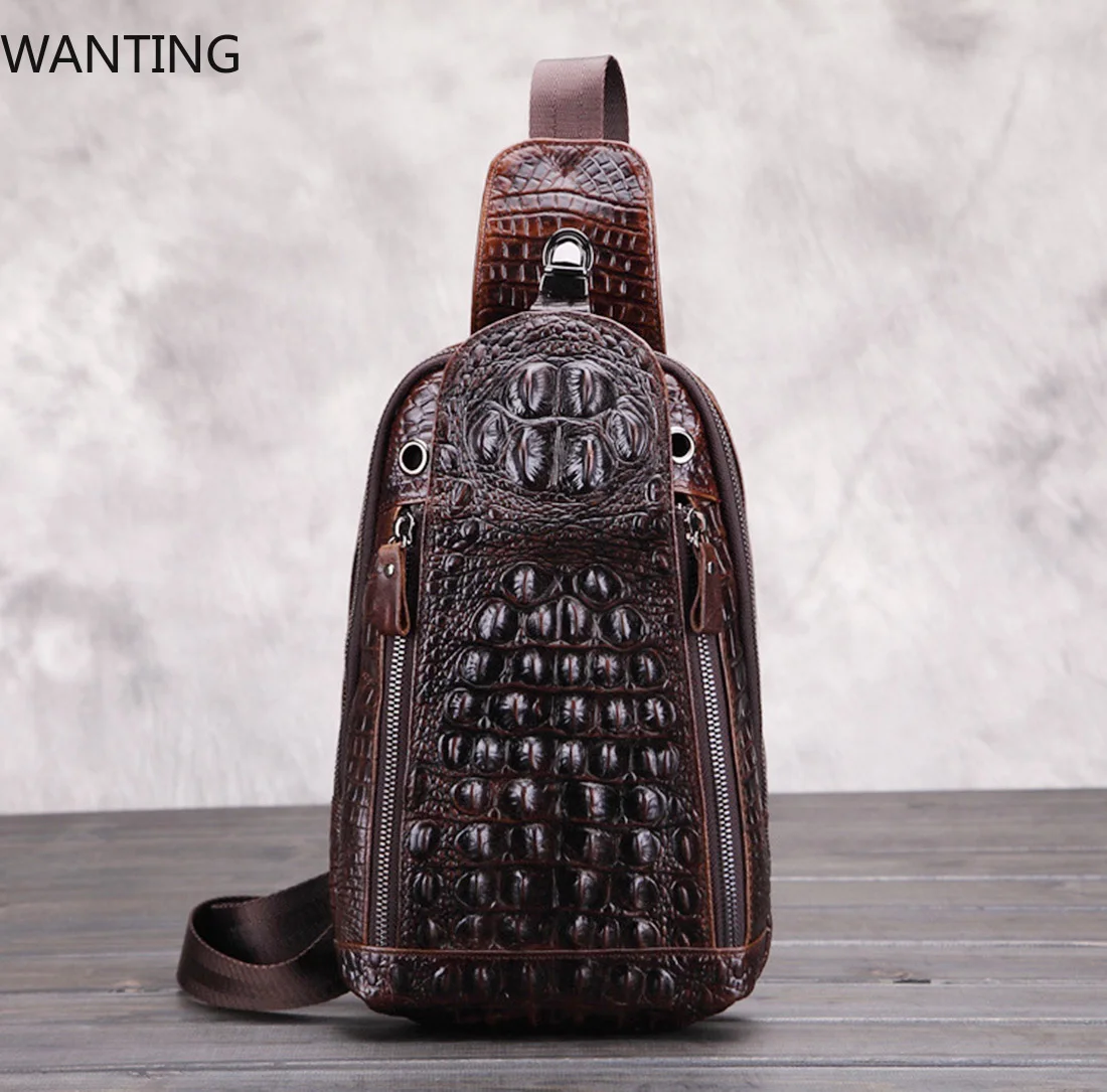 Top Quality Cowhide Genuine Leather Skin Men Shoulder Messenger Bag Crocodile Pattern Style Travel Sling Daypack Chest Back Pack
Top Quality Cowhide Genuine Leather Skin Men Shoulder Messenger Bag Crocodile Pattern Style Travel Sling Daypack Chest Back Pack