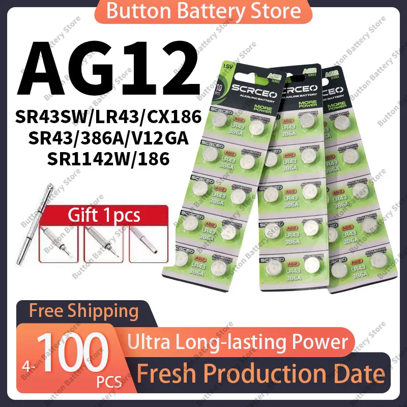 SCRCEO LR43 AG12 SR43 386 1.5V Alkaline Button Battery for Watch Toy Calculator Key Fob - Long Lasting & Leak Proof Safe
SCRCEO LR43 AG12 SR43 386 1.5V Alkaline Button Battery for Watch Toy Calculator Key Fob - Long Lasting & Leak Proof Safe